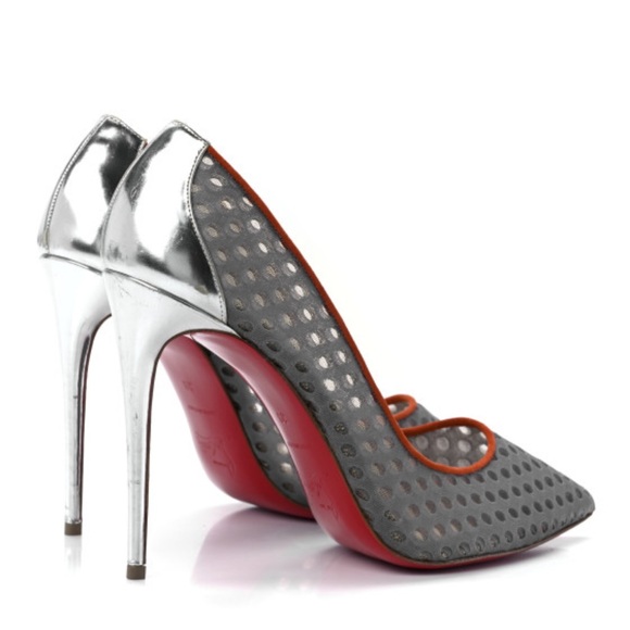 CHRISTIAN LOUBOUTIN Fishnet Suede Follies Resille 100 Pumps 38 Pre-Loved - Picture 7 of 16